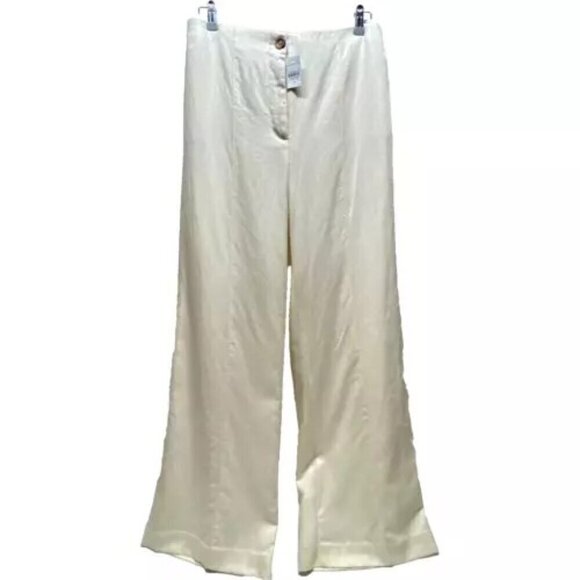 Ann Taylor Dress Pants Women's 10 Cream Wide Leg Full Length NWT - Picture 1 of 15